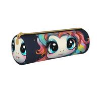 ANABPRMA Cute Unicorn with Colorful Hairstyle Leather Pencil Pouch Cylindrical Pen Case for School Office Supplies with Zipper Closure Portable Bag