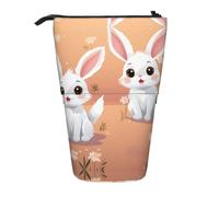 ANABPRMA Cute White Bunnies Telescopic Standing Pencil Case Adjustable Pen Pouch with Zipper Oxford Organizer for School Office