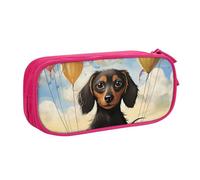 ANABPRMA Dachshund Hot Air Balloon Pencil Case, Large Capacity Double Layer Student Pen Pouch with 2 Zipped Main Pockets, Multi-Functional Organiser for School, Office, Travelling