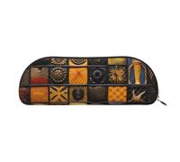 ANABPRMA Denim Patchwork Leather Pencil Bag, Leather Half-Circle Storage Pouch - for Makeup, Pens, and Essentials