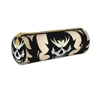 ANABPRMA Devil Satan Leather Pencil Pouch Cylindrical Pen Case for School Office Supplies with Zipper Closure Portable Bag