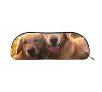 ANABPRMA Dog on The Lawn Leather Pencil Bag, Leather Half-Circle Storage Pouch - for Makeup, Pens, and Essentials