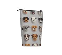 ANABPRMA Dogs Face Pattern Telescopic Standing Pencil Case Adjustable Pen Pouch with Zipper Oxford Organizer for School Office