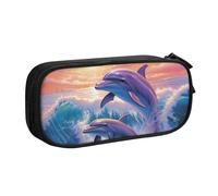 ANABPRMA Dolphins Art Pencil Case, Large Capacity Double Layer Student Pen Pouch with 2 Zipped Main Pockets, Multi-Functional Organiser for School, Office, Travelling