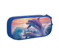 ANABPRMA Dolphins Art Pencil Case, Large Capacity Double Layer Student Pen Pouch with 2 Zipped Main Pockets, Multi-Functional Organiser for School, Office, Travelling