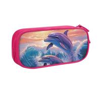 ANABPRMA Dolphins Art Pencil Case, Large Capacity Double Layer Student Pen Pouch with 2 Zipped Main Pockets, Multi-Functional Organiser for School, Office, Travelling