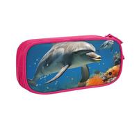 ANABPRMA Dolphins Blue Pencil Case, Large Capacity Double Layer Student Pen Pouch with 2 Zipped Main Pockets, Multi-Functional Organiser for School, Office, Travelling