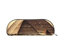 ANABPRMA Dreaming of The Pyramids of Khufu Leather Pencil Bag, Leather Half-Circle Storage Pouch - for Makeup, Pens, and Essentials