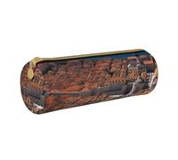 ANABPRMA dubrovnik's Old City Leather Pencil Pouch Cylindrical Pen Case for School Office Supplies with Zipper Closure Portable Bag