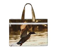 ANABPRMA Duck Fly Upon River Canvas File Bag with Zipper, Document Organizer Tote, Double Layer Portable File Pouch for Office Travel