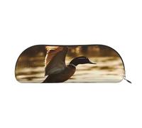 ANABPRMA Duck Fly Upon River Leather Pencil Bag, Leather Half-Circle Storage Pouch - for Makeup, Pens, and Essentials