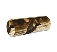 ANABPRMA Duck Fly Upon River Leather Pencil Pouch Cylindrical Pen Case for School Office Supplies with Zipper Closure Portable Bag