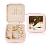 ANABPRMA Duck Fly Upon River Square Travel Jewelry Box For Women Small Leather Jewelry Organizer With Zipper Mirror Portable Case