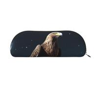 ANABPRMA Eagle Under The Stars Leather Pencil Bag, Leather Half-Circle Storage Pouch - for Makeup, Pens, and Essentials