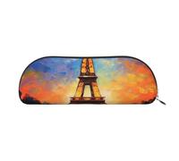 ANABPRMA Eiffel Tower1 Leather Pencil Bag, Leather Half-Circle Storage Pouch - for Makeup, Pens, and Essentials
