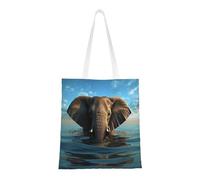 ANABPRMA Elephant Is Sitting In The Water Canvas Tote Bag For Shopping, Work, And School | Lightweight Handbag With Reinforced Handles
