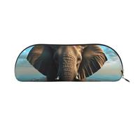 ANABPRMA Elephant is Sitting in The Water Leather Pencil Bag, Leather Half-Circle Storage Pouch - for Makeup, Pens, and Essentials