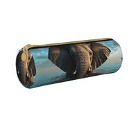 ANABPRMA Elephant is Sitting in The Water Leather Pencil Pouch Cylindrical Pen Case for School Office Supplies with Zipper Closure Portable Bag