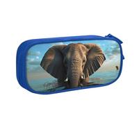 ANABPRMA Elephant is Sitting in The Water Pencil Case, Large Capacity Double Layer Student Pen Pouch with 2 Zipped Main Pockets, Multi-Functional Organiser for School, Office, Travelling