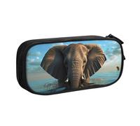 ANABPRMA Elephant is Sitting in The Water Pencil Case, Large Capacity Double Layer Student Pen Pouch with 2 Zipped Main Pockets, Multi-Functional Organiser for School, Office, Travelling