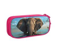 ANABPRMA Elephant is Sitting in The Water Pencil Case, Large Capacity Double Layer Student Pen Pouch with 2 Zipped Main Pockets, Multi-Functional Organiser for School, Office, Travelling