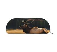 ANABPRMA Elk in The Meadow Leather Pencil Bag, Leather Half-Circle Storage Pouch - for Makeup, Pens, and Essentials