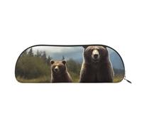 ANABPRMA Encounter Animal Bear Leather Pencil Bag, Leather Half-Circle Storage Pouch - for Makeup, Pens, and Essentials