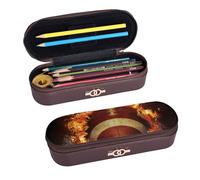 ANABPRMA Flaming American Football Hard Shell Leather Pencil Case, Multi-Use Zipper Box for Stationery, Makeup or Small Accessories