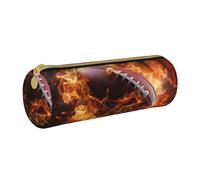 ANABPRMA Flaming American Football Leather Pencil Pouch Cylindrical Pen Case for School Office Supplies with Zipper Closure Portable Bag