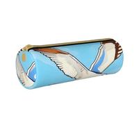 ANABPRMA Flying Seagulls Leather Pencil Pouch Cylindrical Pen Case for School Office Supplies with Zipper Closure Portable Bag