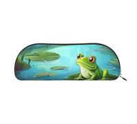 ANABPRMA Frog in a Pond Leather Pencil Bag, Leather Half-Circle Storage Pouch - for Makeup, Pens, and Essentials