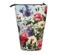 ANABPRMA Garden Wildflowers Telescopic Standing Pencil Case Adjustable Pen Pouch with Zipper Oxford Organizer for School Office