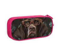 ANABPRMA German Shorthaired Pointer in Glasses Pencil Case, Large Capacity Double Layer Student Pen Pouch with 2 Zipped Main Pockets, Multi-Functional Organiser for School, Office, Travelling