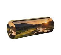 ANABPRMA Golf Resort Park Leather Pencil Pouch Cylindrical Pen Case for School Office Supplies with Zipper Closure Portable Bag