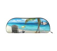 ANABPRMA Guitar on The Beach Leather Pencil Bag, Leather Half-Circle Storage Pouch - for Makeup, Pens, and Essentials