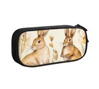 ANABPRMA Hand Drawn Rabbit Pencil Case, Large Capacity Double Layer Student Pen Pouch with 2 Zipped Main Pockets, Multi-Functional Organiser for School, Office, Travelling