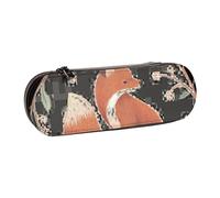 ANABPRMA Hand Painted Fox Hard Shell Leather Pencil Case, Multi-Use Zipper Box for Stationery, Makeup or Small Accessories