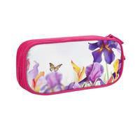 ANABPRMA Iris Flower Butterfly Pencil Case, Large Capacity Double Layer Student Pen Pouch with 2 Zipped Main Pockets, Multi-Functional Organiser for School, Office, Travelling