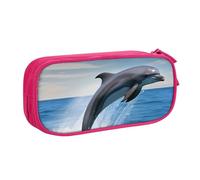 ANABPRMA Jumping Up Dolphins Pencil Case, Large Capacity Double Layer Student Pen Pouch with 2 Zipped Main Pockets, Multi-Functional Organiser for School, Office, Travelling