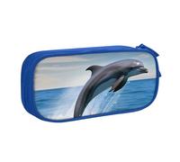 ANABPRMA Jumping Up Dolphins Pencil Case, Large Capacity Double Layer Student Pen Pouch with 2 Zipped Main Pockets, Multi-Functional Organiser for School, Office, Travelling