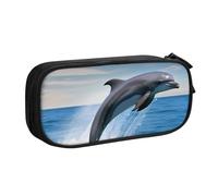 ANABPRMA Jumping Up Dolphins Pencil Case, Large Capacity Double Layer Student Pen Pouch with 2 Zipped Main Pockets, Multi-Functional Organiser for School, Office, Travelling