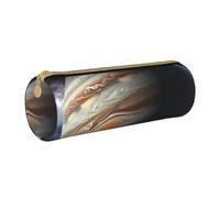 ANABPRMA Jupiter Landscape Leather Pencil Pouch Cylindrical Pen Case for School Office Supplies with Zipper Closure Portable Bag