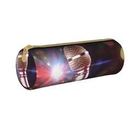 ANABPRMA Karaoke Microphone Leather Pencil Pouch Cylindrical Pen Case for School Office Supplies with Zipper Closure Portable Bag