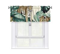ANABPRMA Leopard And Palm Leaves 54x18 Rod Pocket Valance Curtains - Polyester Kitchen Tier Swag, Light Filtering Washable Cafe Curtains for Bath & Laundry Room
