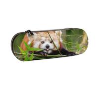 ANABPRMA Little Red Panda Hard Shell Leather Pencil Case, Multi-Use Zipper Box for Stationery, Makeup or Small Accessories