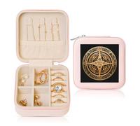 ANABPRMA Magical Design Norse Runes Compass Square Travel Jewelry Box For Women Small Leather Jewelry Organizer With Zipper Mirror Portable Case