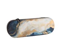ANABPRMA Marble Navy Blue Mixed Hard Shell Leather Pencil Case, Multi-Use Zipper Box for Stationery, Makeup or Small Accessories