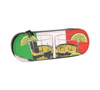 ANABPRMA Mexico Flag and Tequila Hard Shell Leather Pencil Case, Multi-Use Zipper Box for Stationery, Makeup or Small Accessories