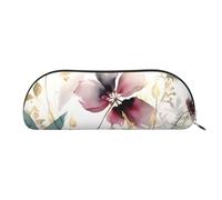 ANABPRMA Modern Botanical Leather Pencil Bag, Leather Half-Circle Storage Pouch - for Makeup, Pens, and Essentials