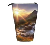 ANABPRMA Mountain Sunrise Landscape Telescopic Standing Pencil Case Adjustable Pen Pouch with Zipper Oxford Organizer for School Office